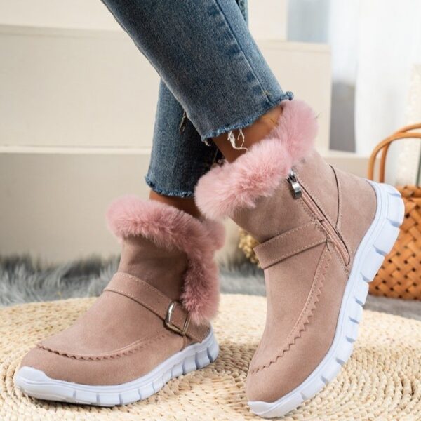 New Snow Boots Winter Warm Thickened Solid Color Plush Ankle Boots With Buckle Design Plus Velvet Flat Shoes For Women - Image 6