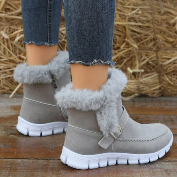 New Snow Boots Winter Warm Thickened Solid Color Plush Ankle Boots With Buckle Design Plus Velvet Flat Shoes For Women - Image 3