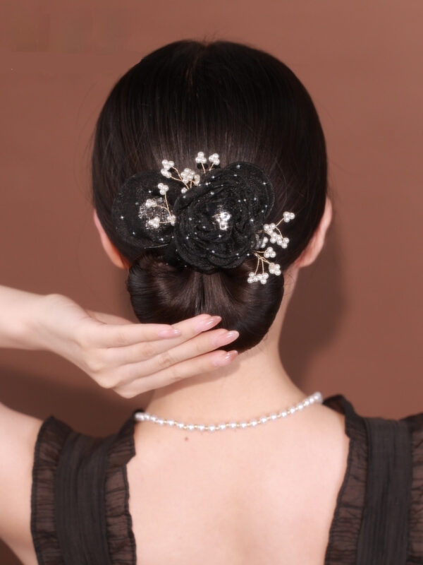 Starry Sky Flower Style Updo Topknot Hair Clip Black Exquisite Headdress - Image 3