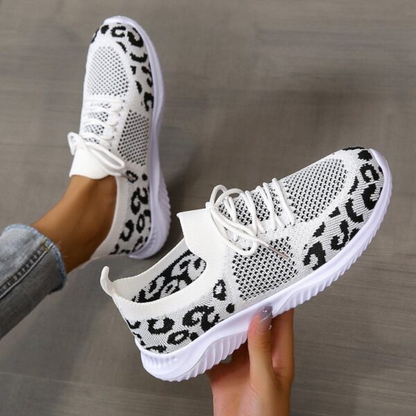 White Shoes Women Leopard Print Lace-up Sneakers Sports - Image 8