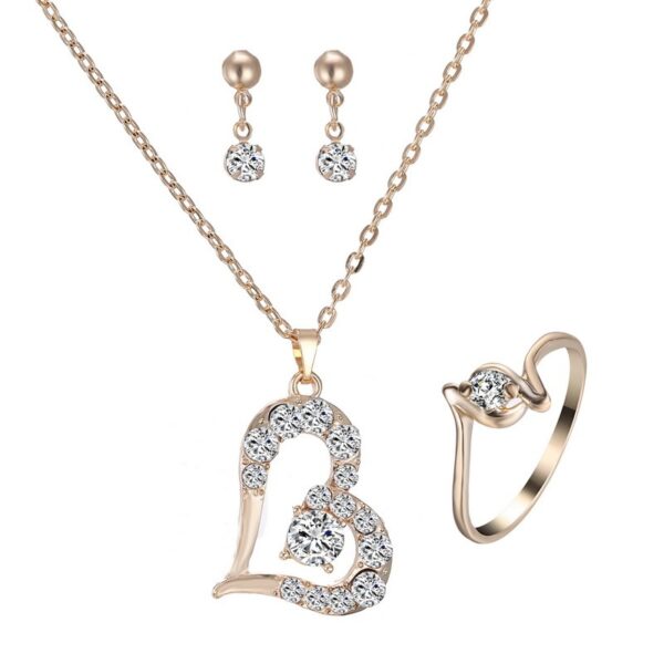 Heart Pendant Jewelry Set Rhinestone Jewellery - Image 3