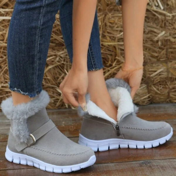 New Snow Boots Winter Warm Thickened Solid Color Plush Ankle Boots With Buckle Design Plus Velvet Flat Shoes For Women - Image 4