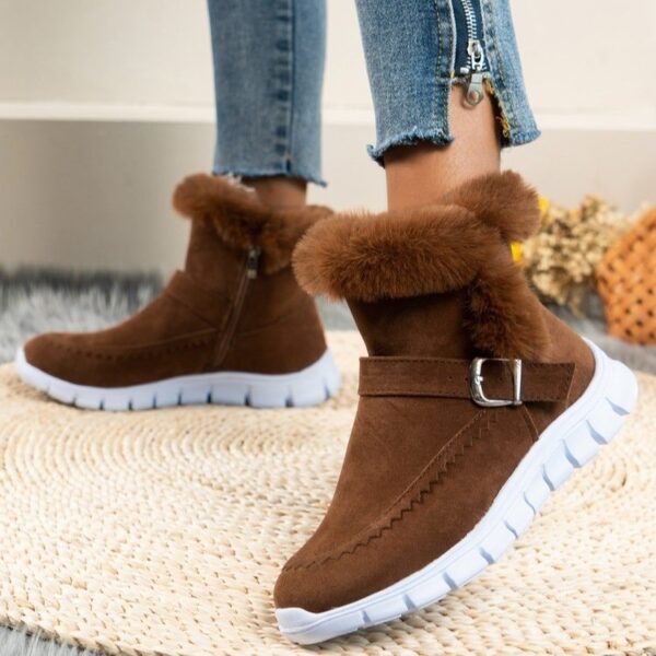 New Snow Boots Winter Warm Thickened Solid Color Plush Ankle Boots With Buckle Design Plus Velvet Flat Shoes For Women - Image 7