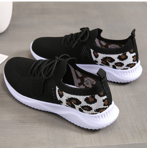 White Shoes Women Leopard Print Lace-up Sneakers Sports - Image 2