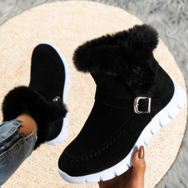 New Snow Boots Winter Warm Thickened Solid Color Plush Ankle Boots With Buckle Design Plus Velvet Flat Shoes For Women - Image 9