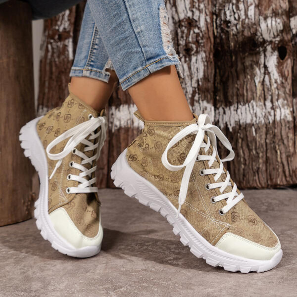 Rose-printed Lace-up Boots Fashion Breathable Canvas Shoes Sports Casual Non-slip Thick-soled Short Boot For Women - Image 6