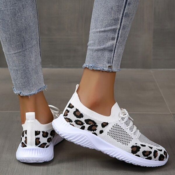 White Shoes Women Leopard Print Lace-up Sneakers Sports - Image 10