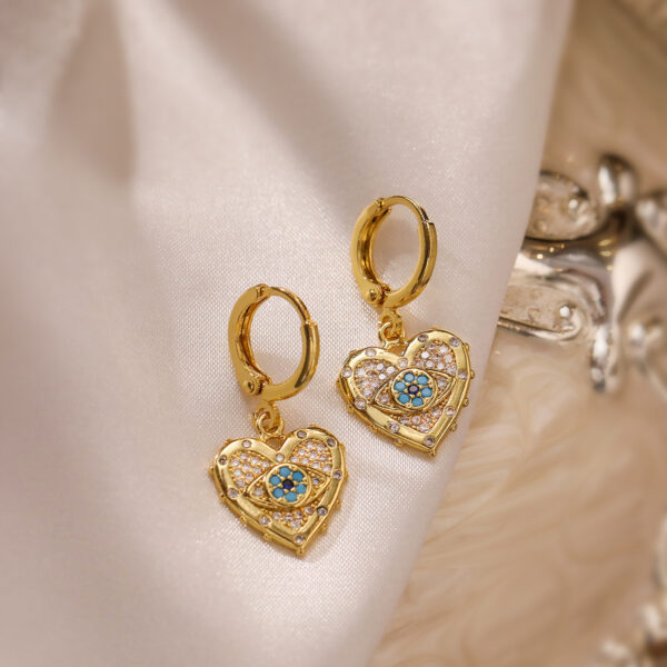 Fashion Jewelry Personality Copper Plated Real Gold Heart-shaped Zircon Pendant Necklace And Earrings Suite - Image 7