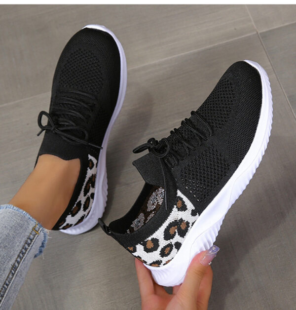 White Shoes Women Leopard Print Lace-up Sneakers Sports - Image 6