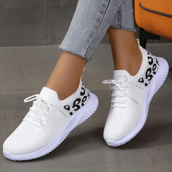 White Shoes Women Leopard Print Lace-up Sneakers Sports - Image 7