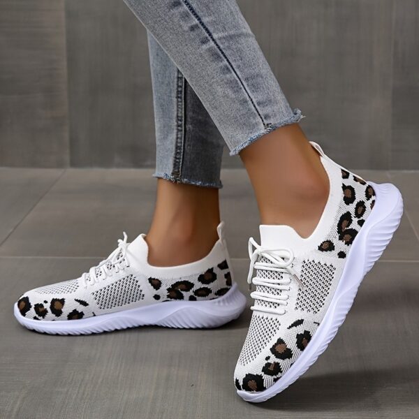 White Shoes Women Leopard Print Lace-up Sneakers Sports - Image 4