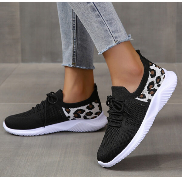 White Shoes Women Leopard Print Lace-up Sneakers Sports - Image 3