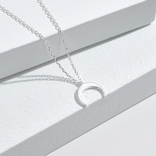 Simple Moon Pendant Sterling Silver Clavicle Chain - Image 6