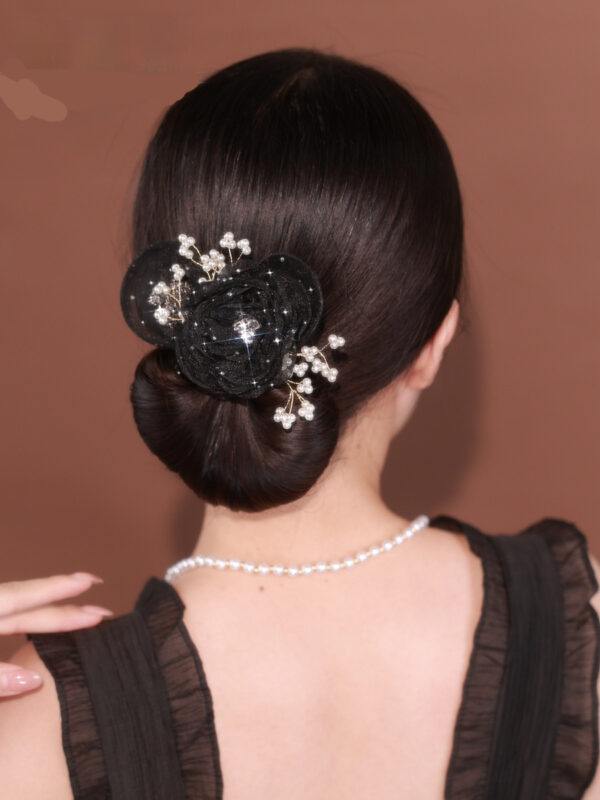 Starry Sky Flower Style Updo Topknot Hair Clip Black Exquisite Headdress - Image 7