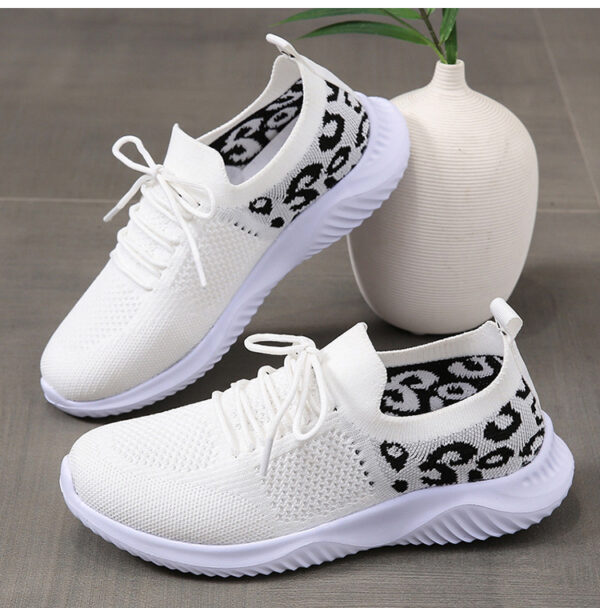 White Shoes Women Leopard Print Lace-up Sneakers Sports - Image 9