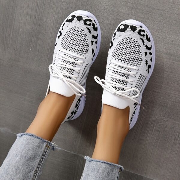 White Shoes Women Leopard Print Lace-up Sneakers Sports - Image 5