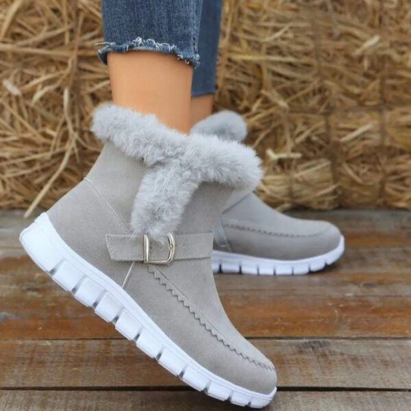 New Snow Boots Winter Warm Thickened Solid Color Plush Ankle Boots With Buckle Design Plus Velvet Flat Shoes For Women - Image 5